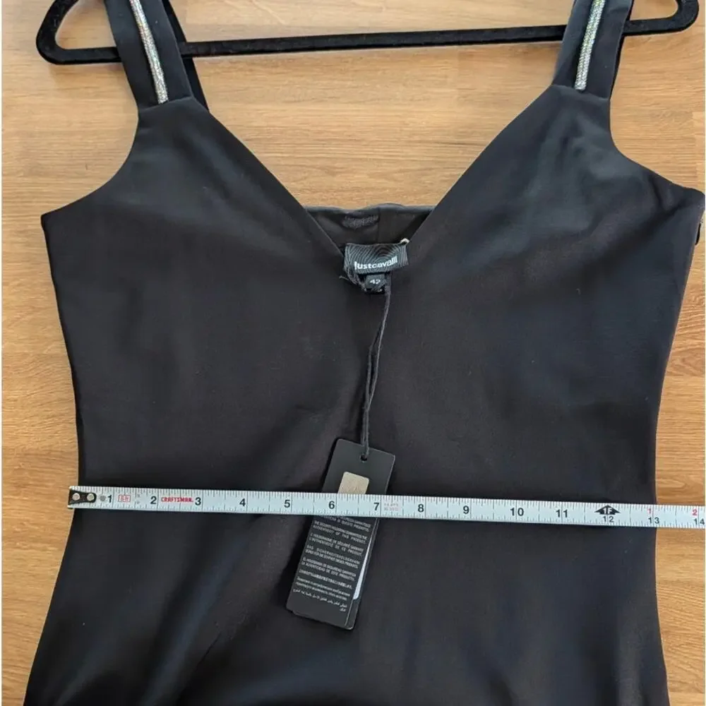 Just Cavalli Dress Womens IT42/US 6 Black Sleeveless Bodycon Slim Mini Logo NWT - Picture 10 of 14